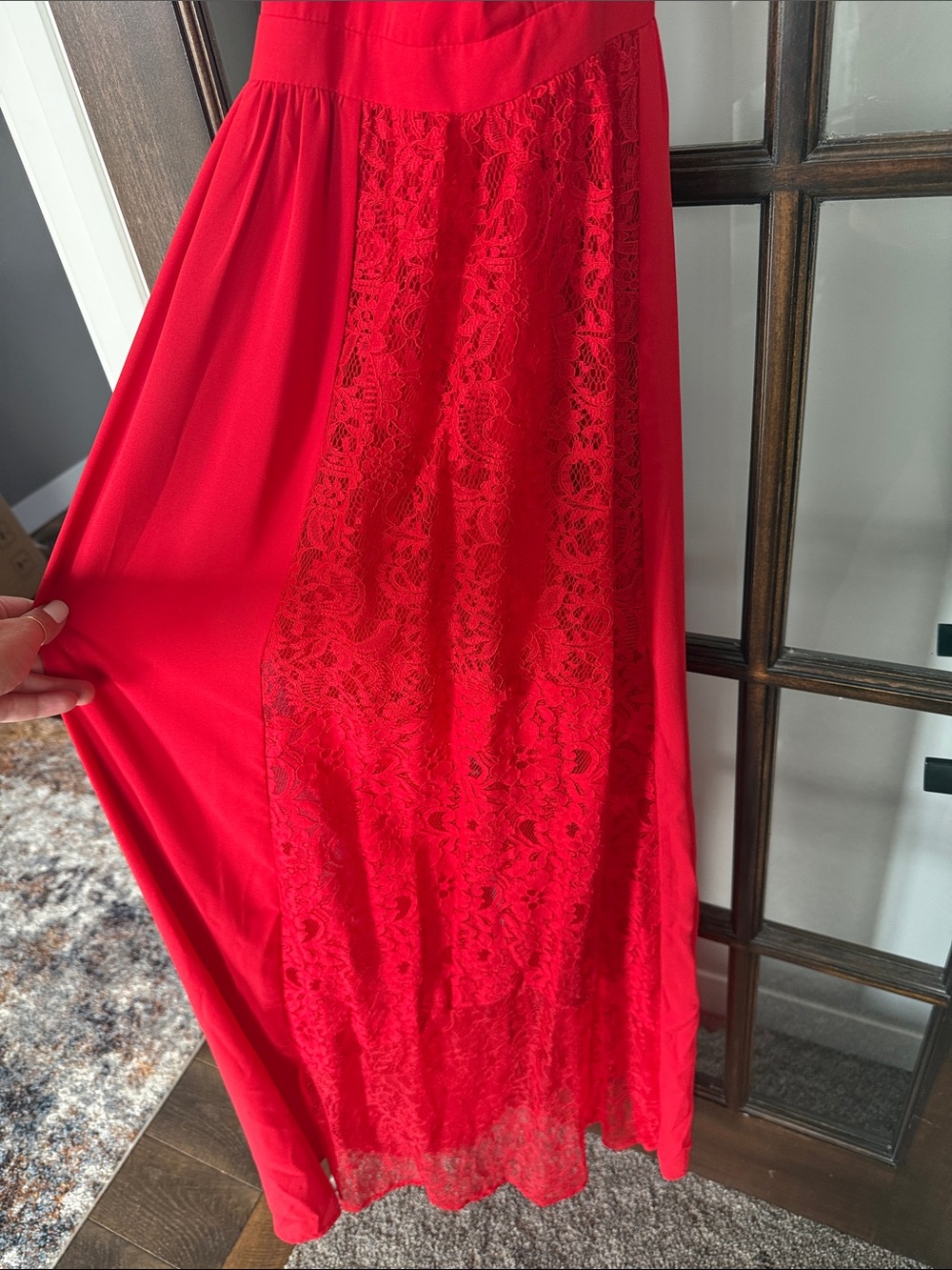 Express Red Halter Lace-Panel Maxi Dress - Picture 5 of 8